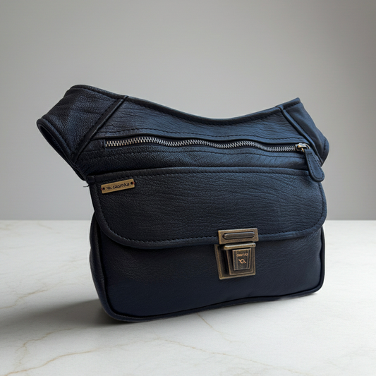 Riñonera "Classic Black & Old Gold” + Bolsillo trasero · Piel · Pieza Exclusiva Núm. 19004