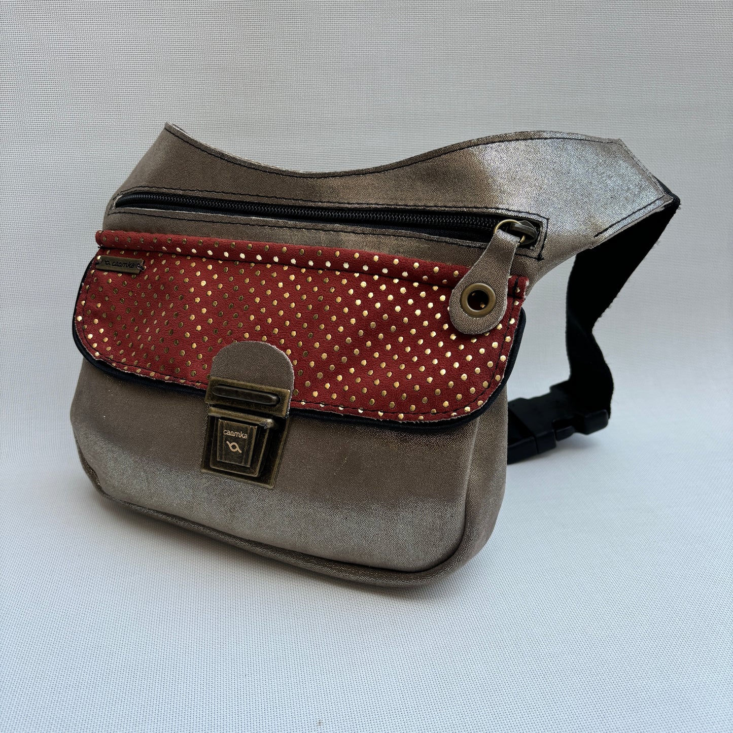 Riñonera"Elegant Champany & Dots" + Bolsillo trasero · Pieza Única Núm. 16600