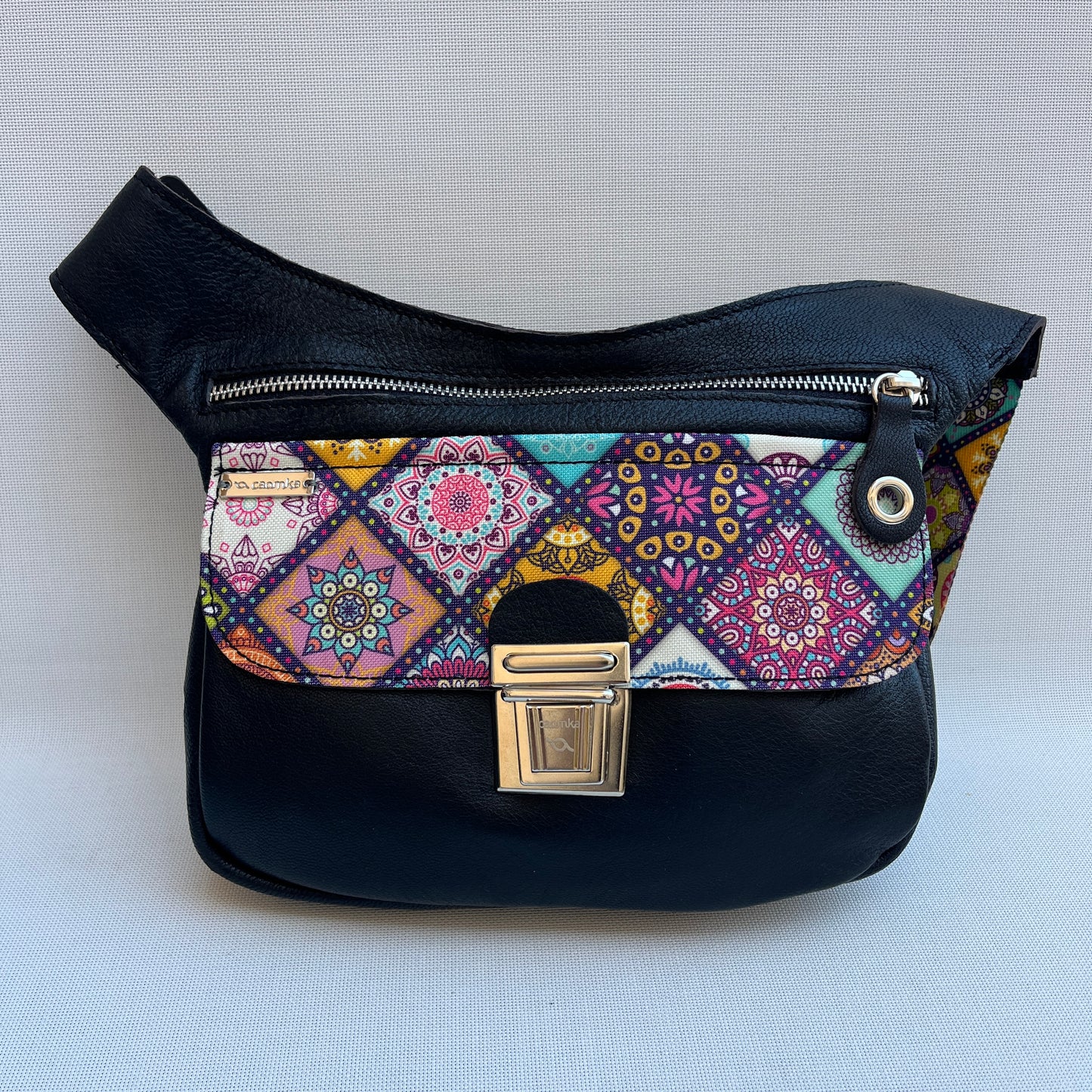 Summer Purple &amp; Mandalas BioCuir® natural leather Unique Piece No. 12009