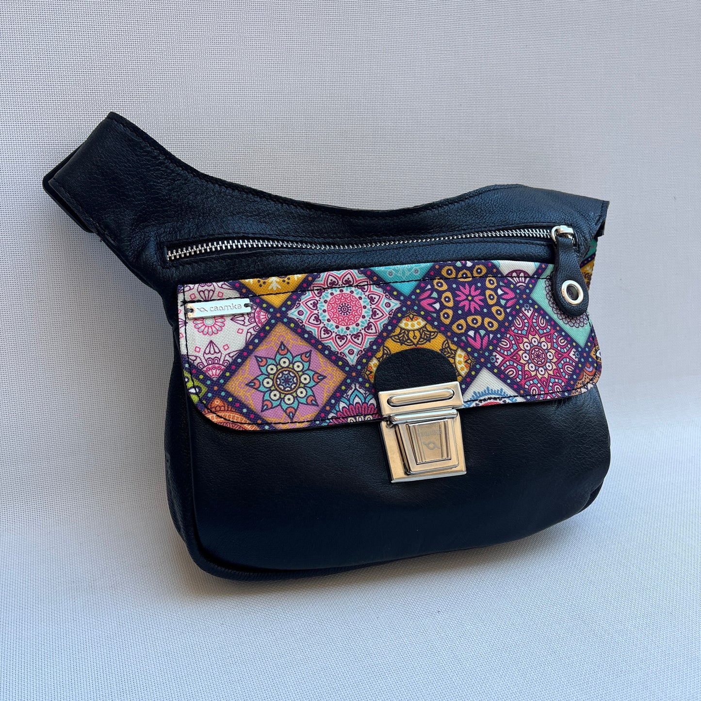 Summer Purple &amp; Mandalas BioCuir® natural leather Unique Piece No. 12009