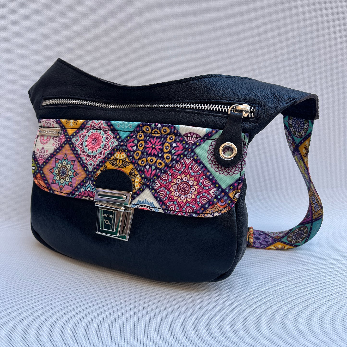 Summer Purple &amp; Mandalas BioCuir® natural leather Unique Piece No. 12009