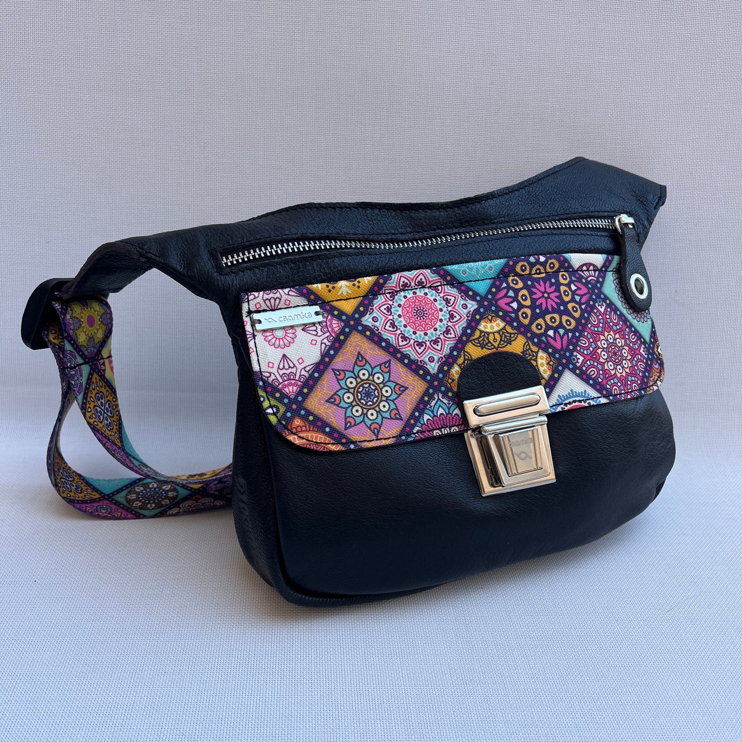 Summer Purple &amp; Mandalas BioCuir® natural leather Unique Piece No. 12009
