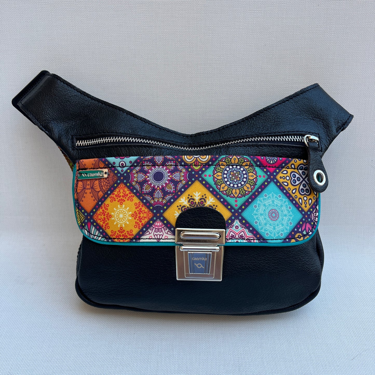 Summer Purple &amp; Mandalas BioCuir® natural leather Unique Piece No. 12009