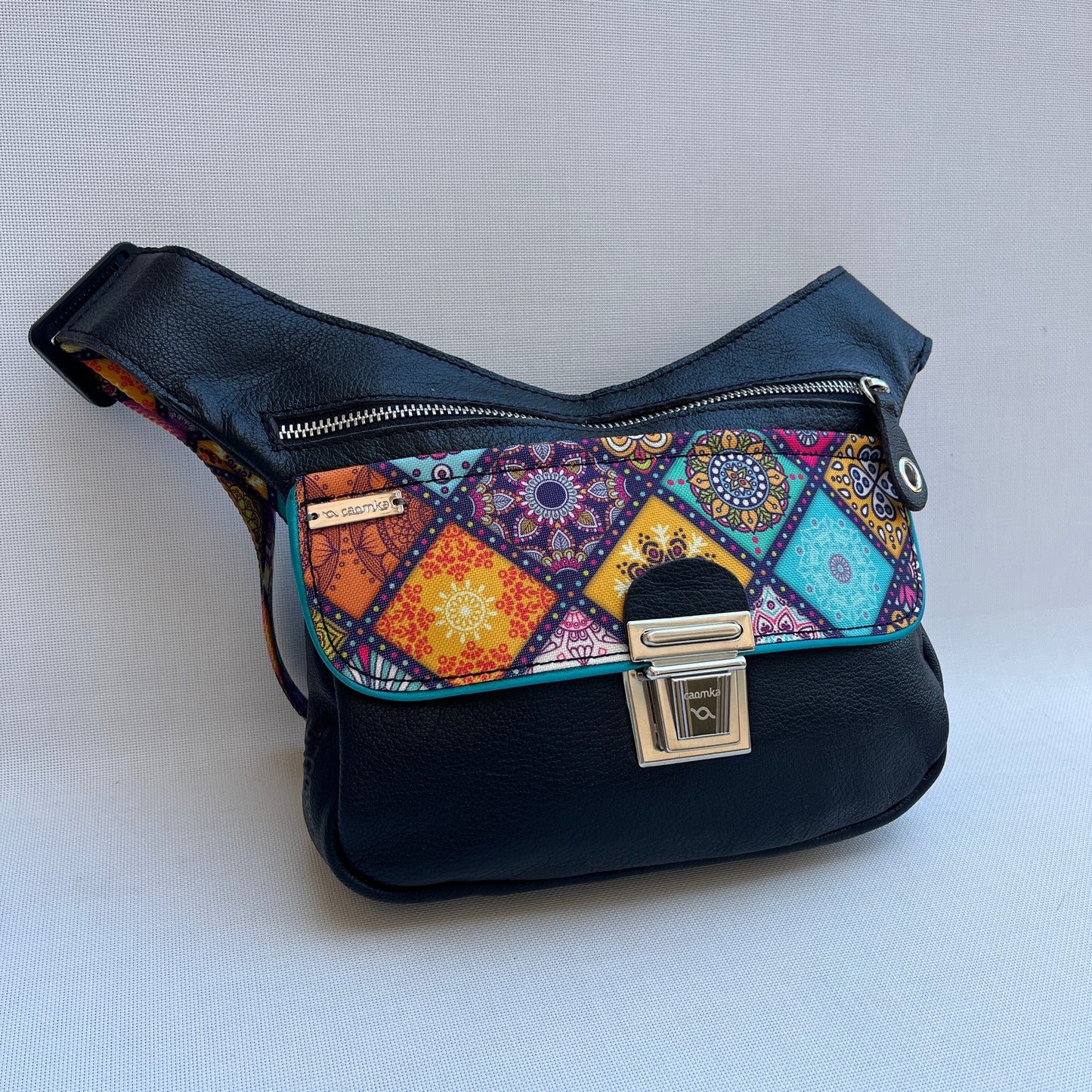 Summer Purple &amp; Mandalas BioCuir® natural leather Unique Piece No. 12009