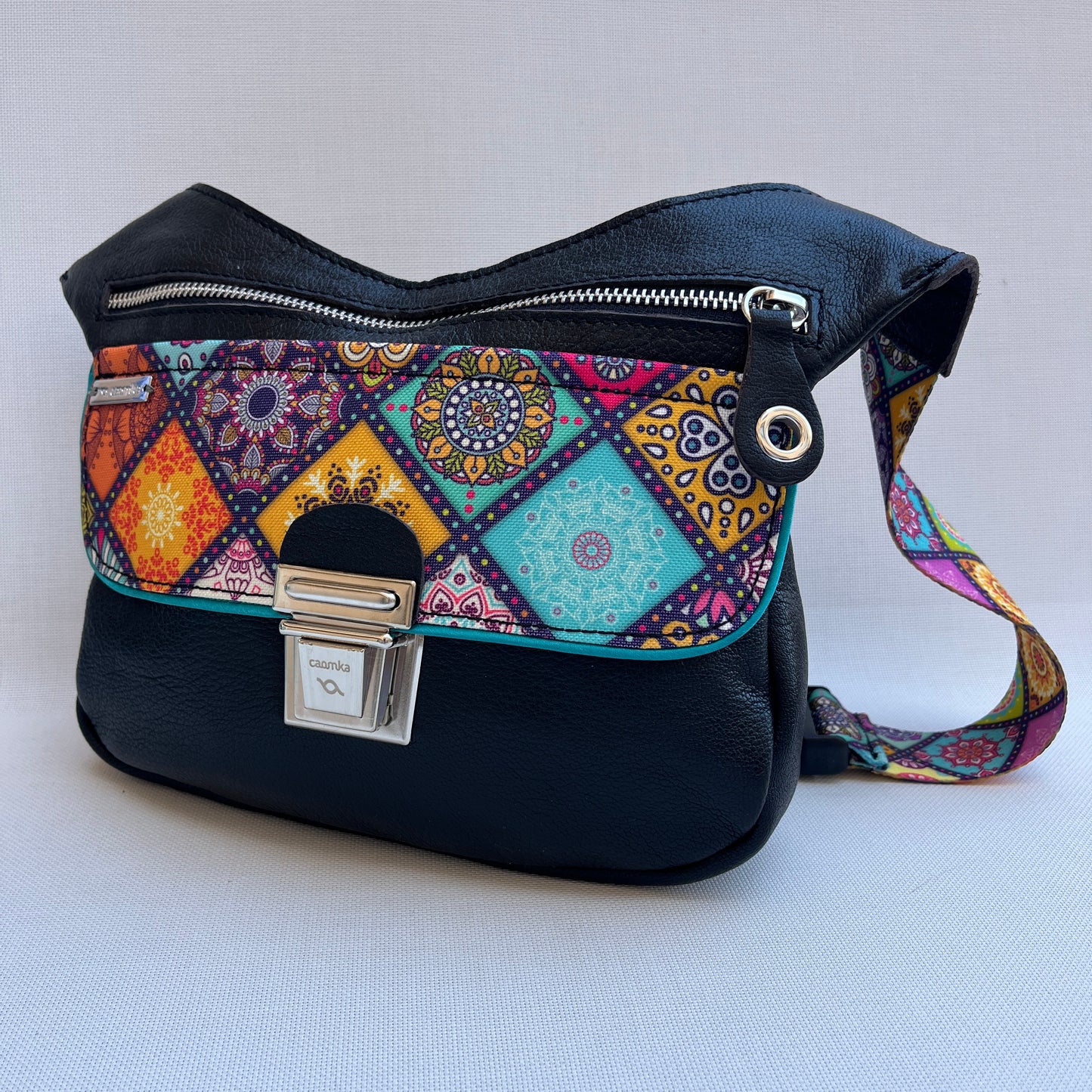 Summer Purple &amp; Mandalas BioCuir® natural leather Unique Piece No. 12009