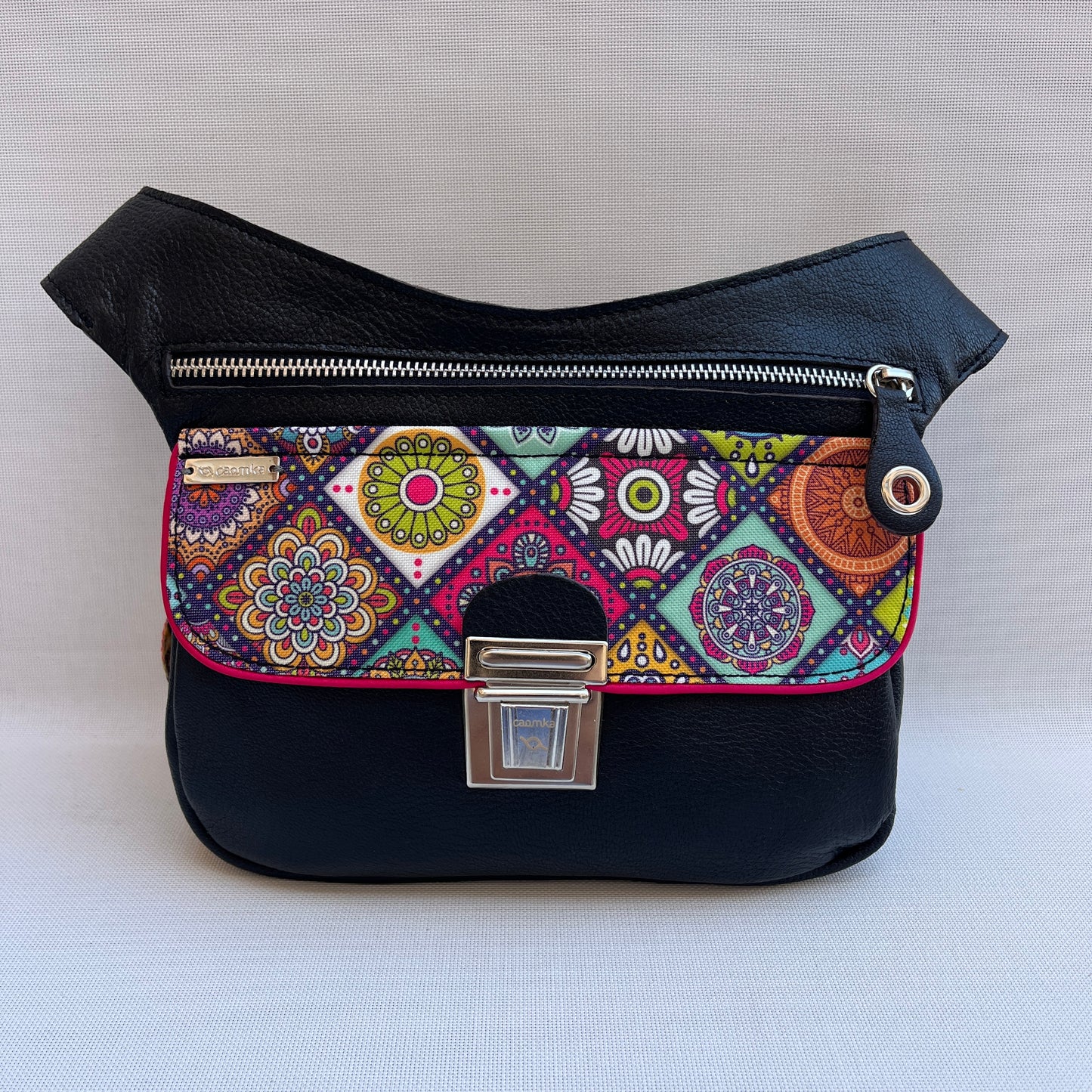 Summer Purple &amp; Mandalas BioCuir® natural leather Unique Piece No. 12009