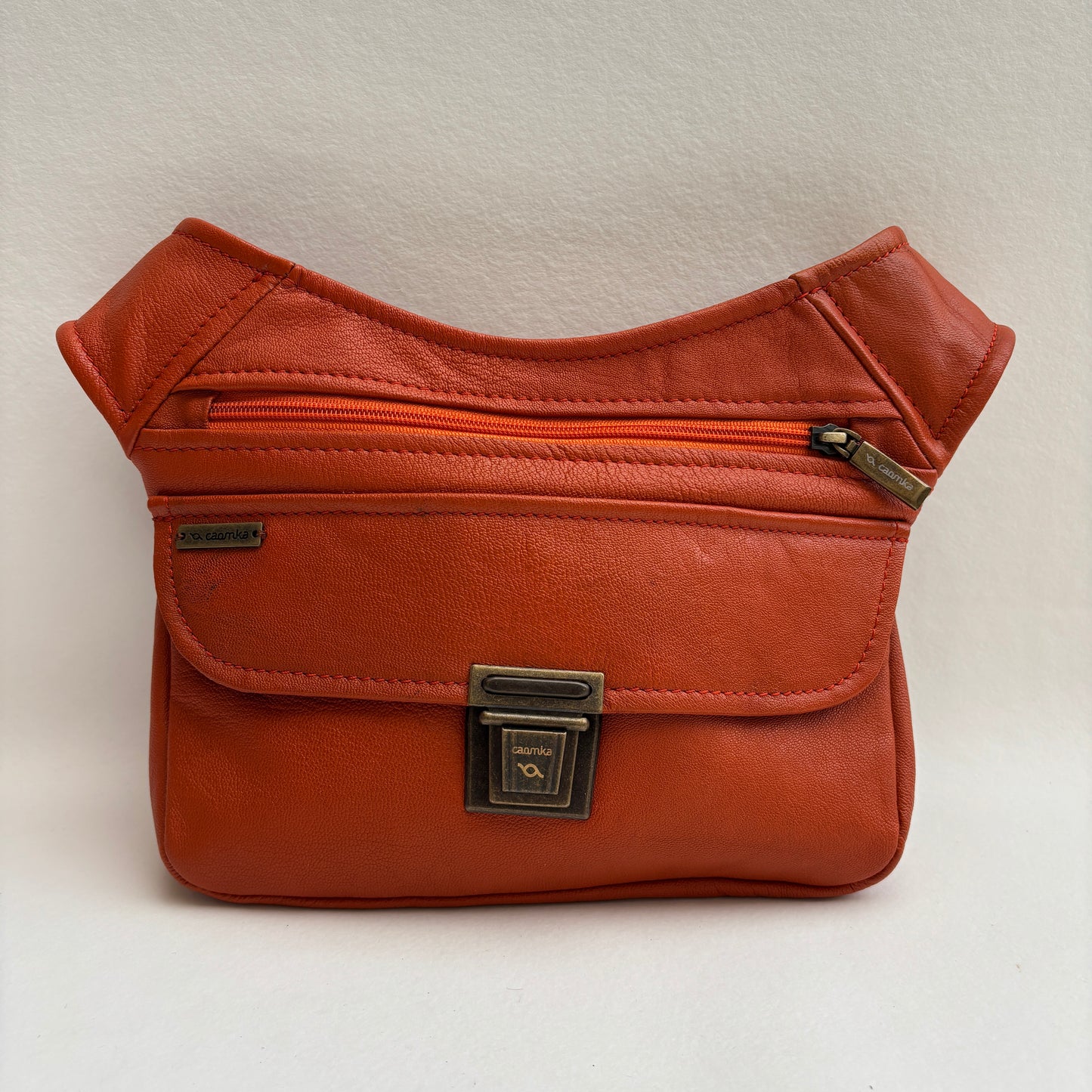 (-20% TARA) Riñonera "Special Pumpkin Top” + Bolsillo trasero · Piel · Pieza Única Núm. 19430