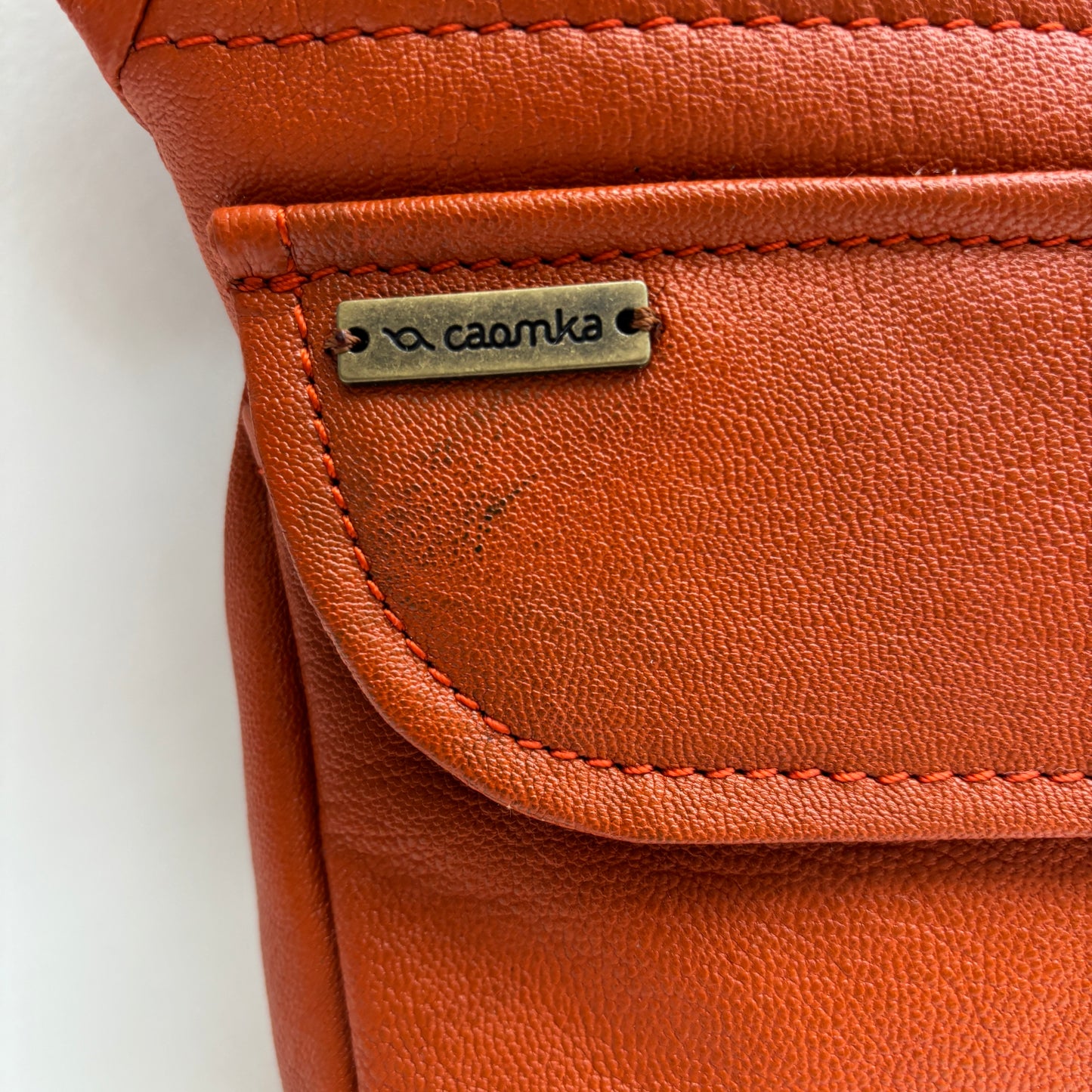 (-20% TARA) Riñonera "Special Pumpkin Top” + Bolsillo trasero · Piel · Pieza Única Núm. 19430