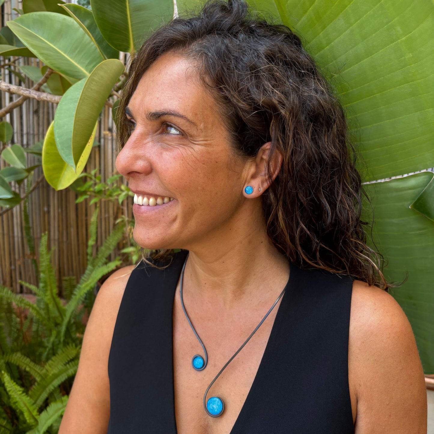 Pendientes doble sol  Sol Azul Mediterráneo – Vidrio fundido