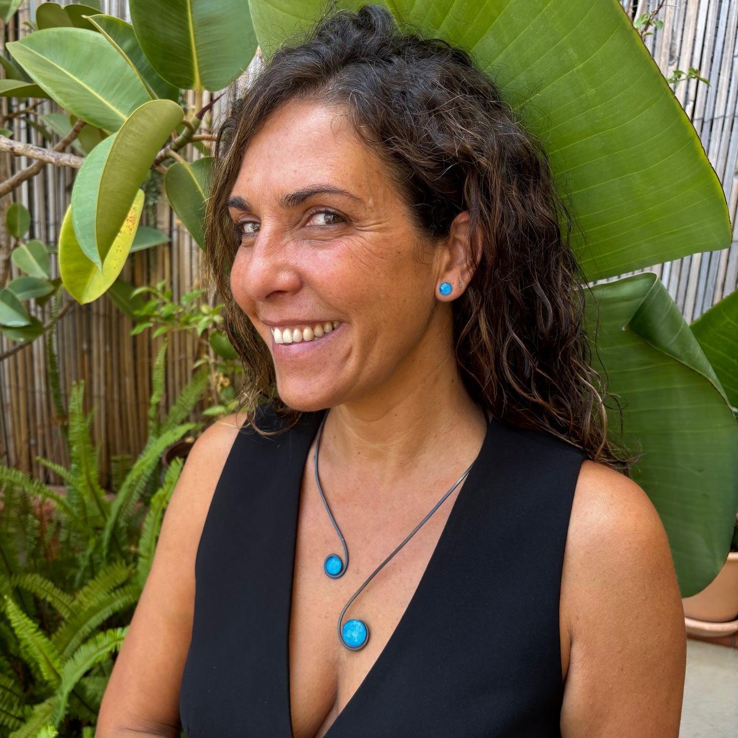 Pendientes doble sol  Sol Azul Mediterráneo – Vidrio fundido