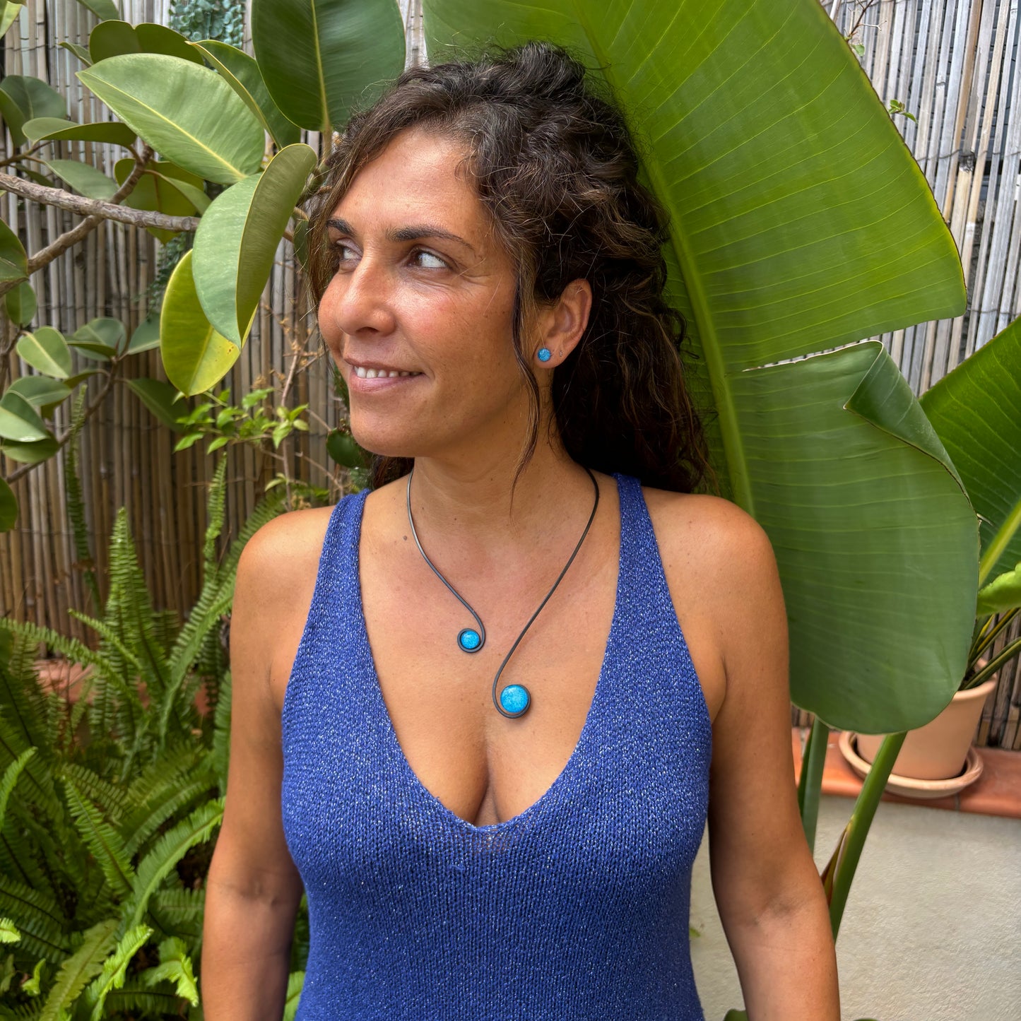 Pendientes doble sol  Sol Azul Mediterráneo – Vidrio fundido