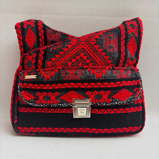 Bolso Bandolera Súper Caomka "Red Tribal Impact" · Pieza Única Núm. 18503