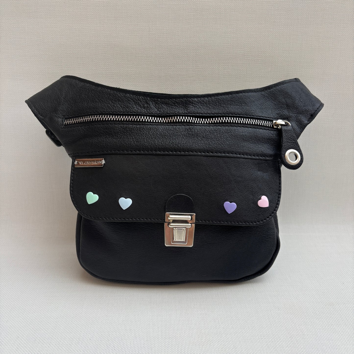 Riñonera "Mini Black & Hearts" · Piel · Cuero · Pieza Única Núm. 17945