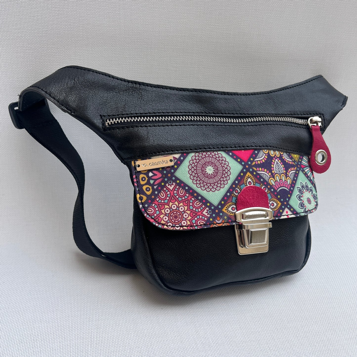 Mini Black Mandalas & Silver · Piel natural BioCuir® · Pieza Única Núm. 13828