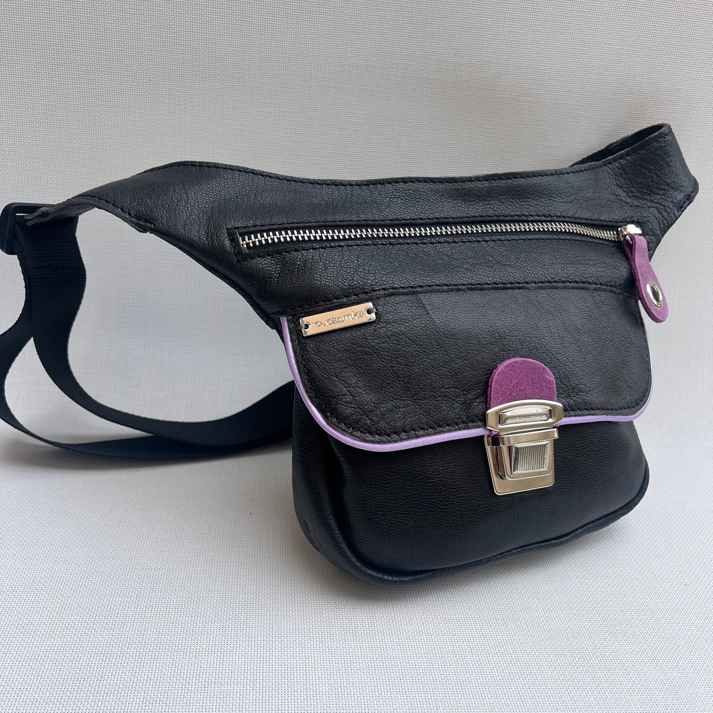 Mini Black &amp; Silver Natural BioCuir® Leather Exclusive Piece No. 11759