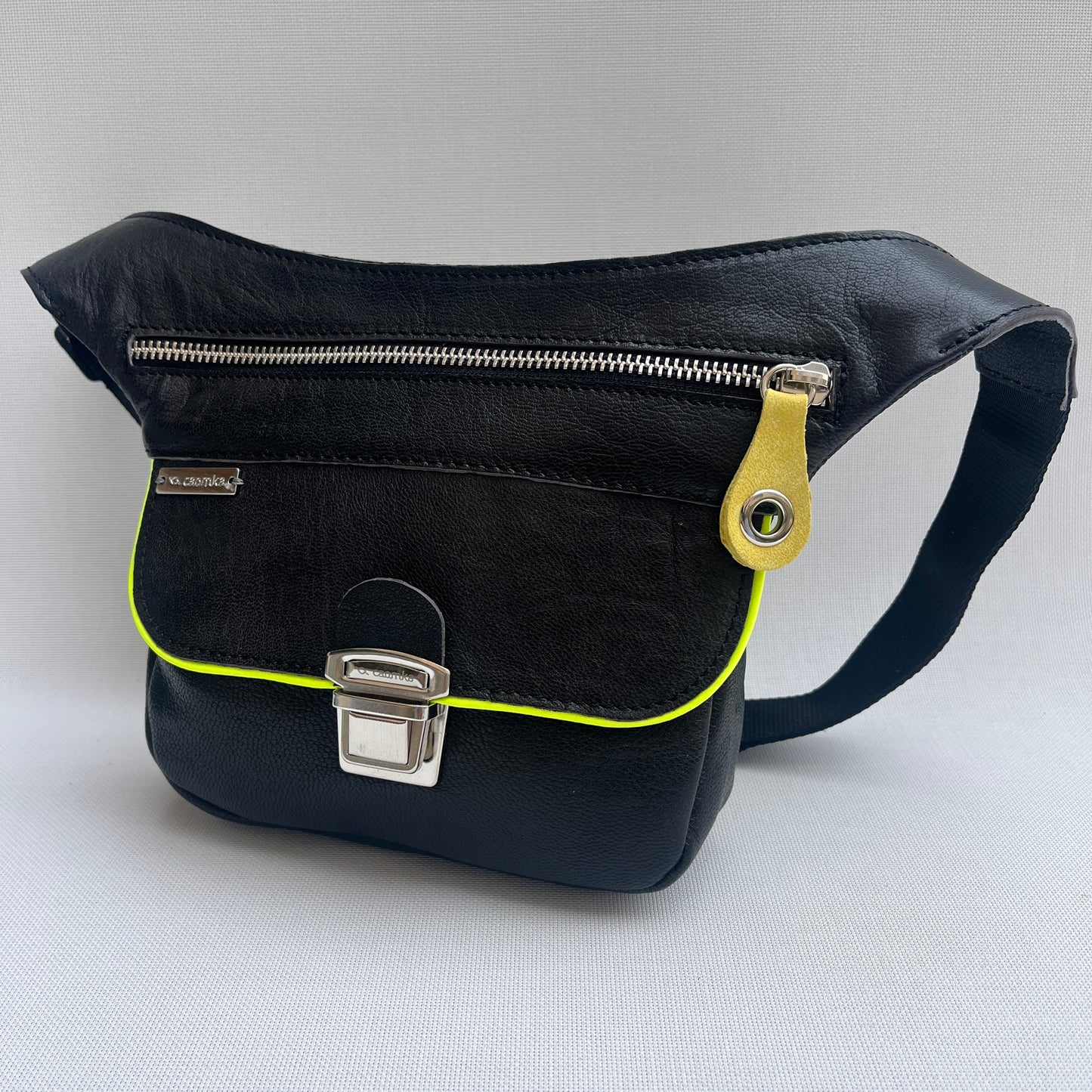 Mini Black &amp; Silver Natural BioCuir® Leather Exclusive Piece No. 11759