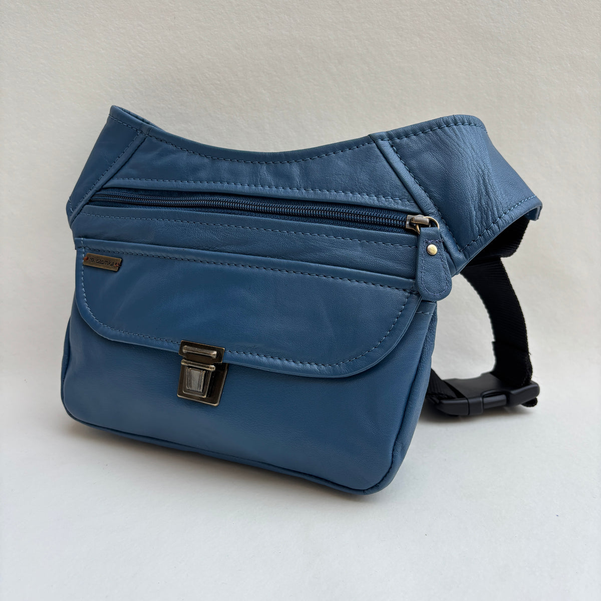 Riñonera Numa "Classic Blue Lavender & Old Gold” + Bolsillo trasero · Piel · Pieza Exclusiva Núm. 19488