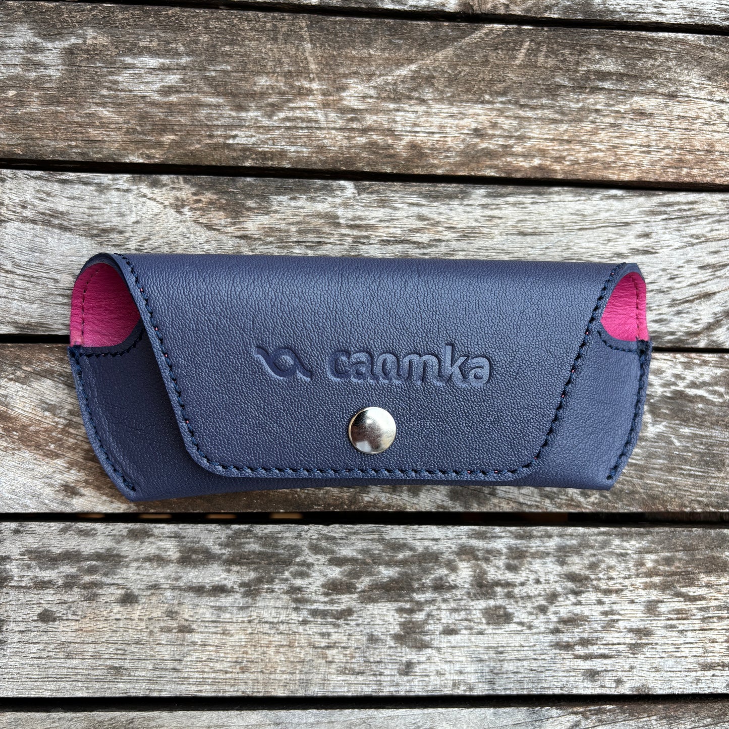 Estuche para gafas 100% de piel en color contrastado: "Azul" · Pieza exclusiva núm. 18583