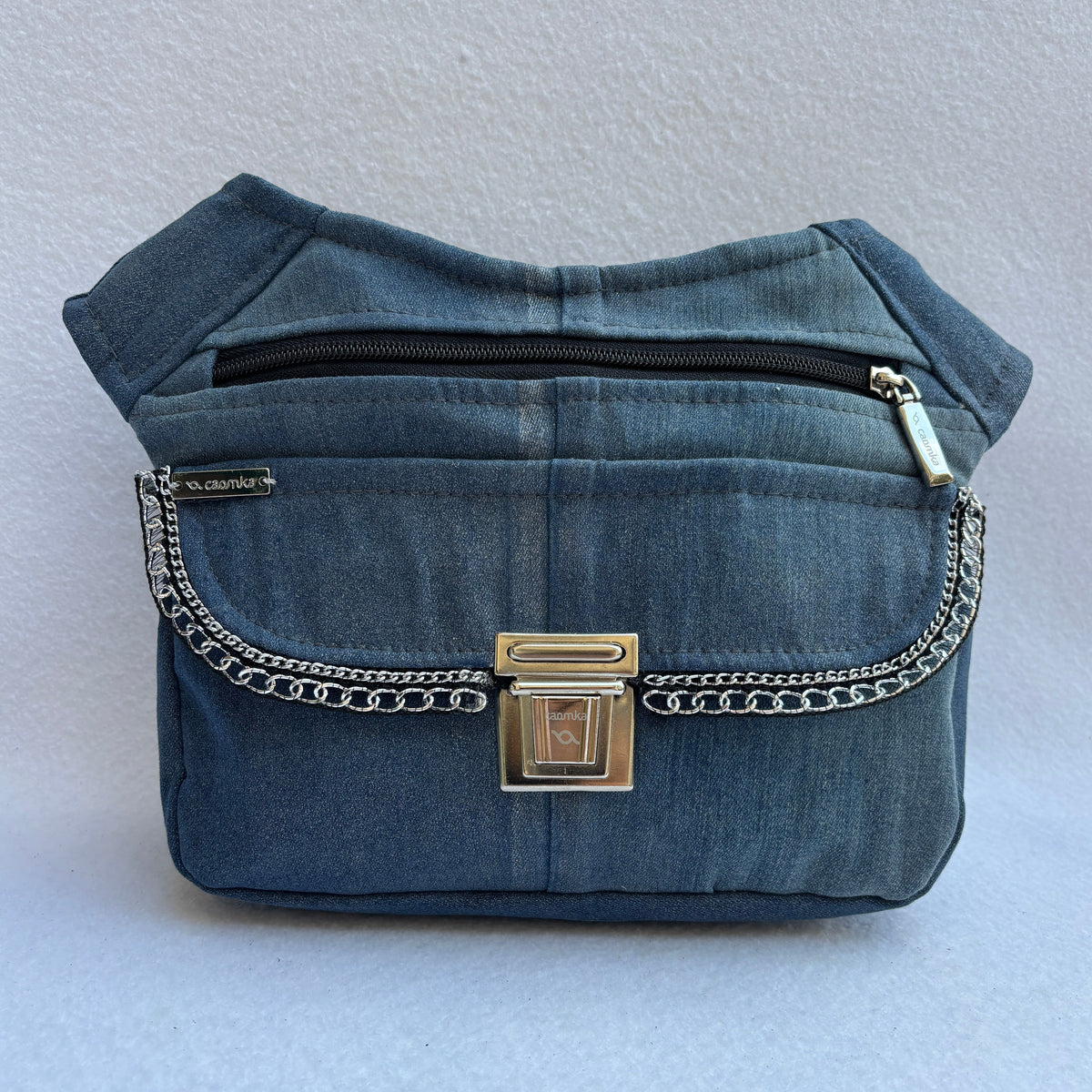 Riñonera "Special Silver Blue" ♻️ Jeans Recycled ♻️ + Bolsillo trasero · Pieza Única Núm. 19539