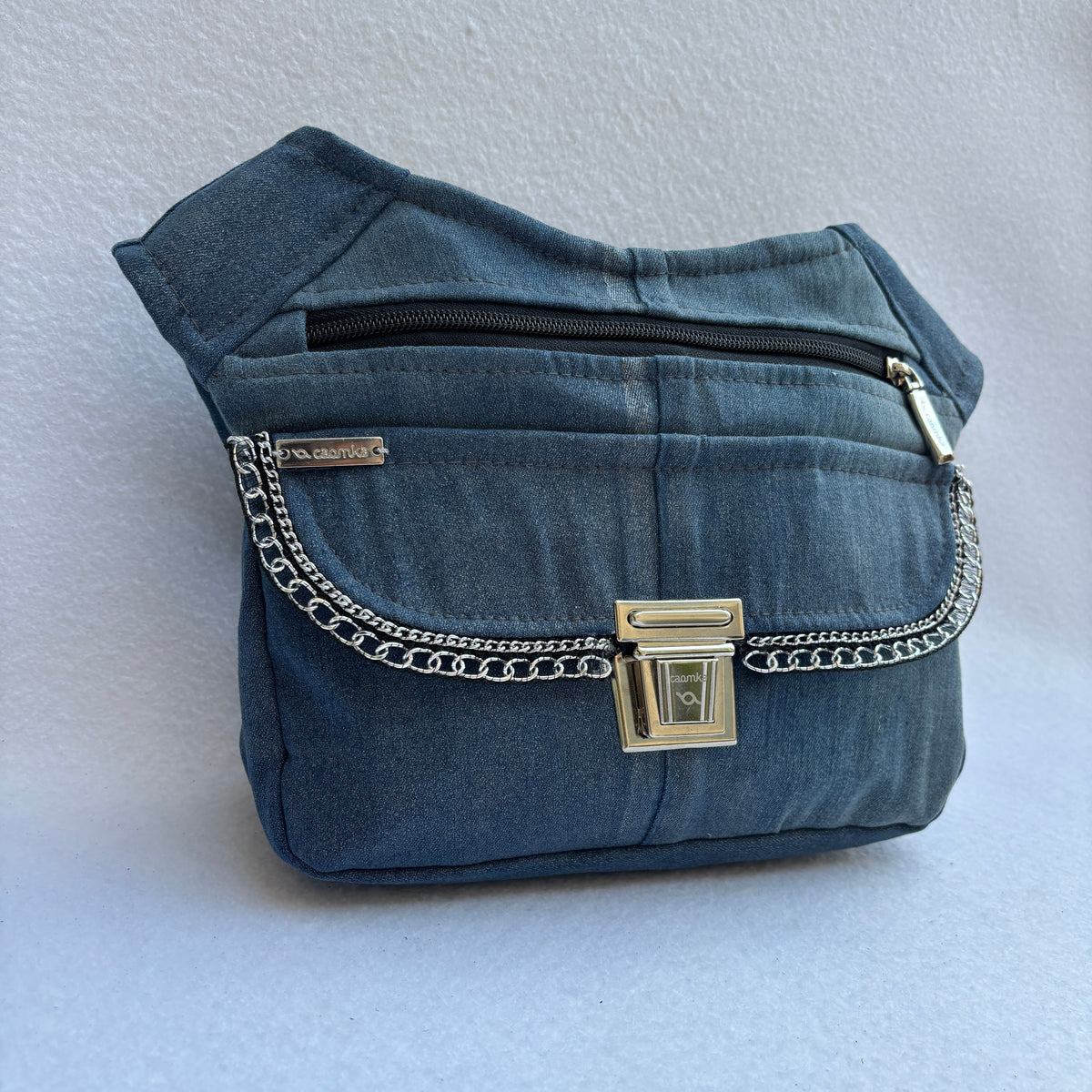 Riñonera "Special Silver Blue" ♻️ Jeans Recycled ♻️ + Bolsillo trasero · Pieza Única Núm. 19539