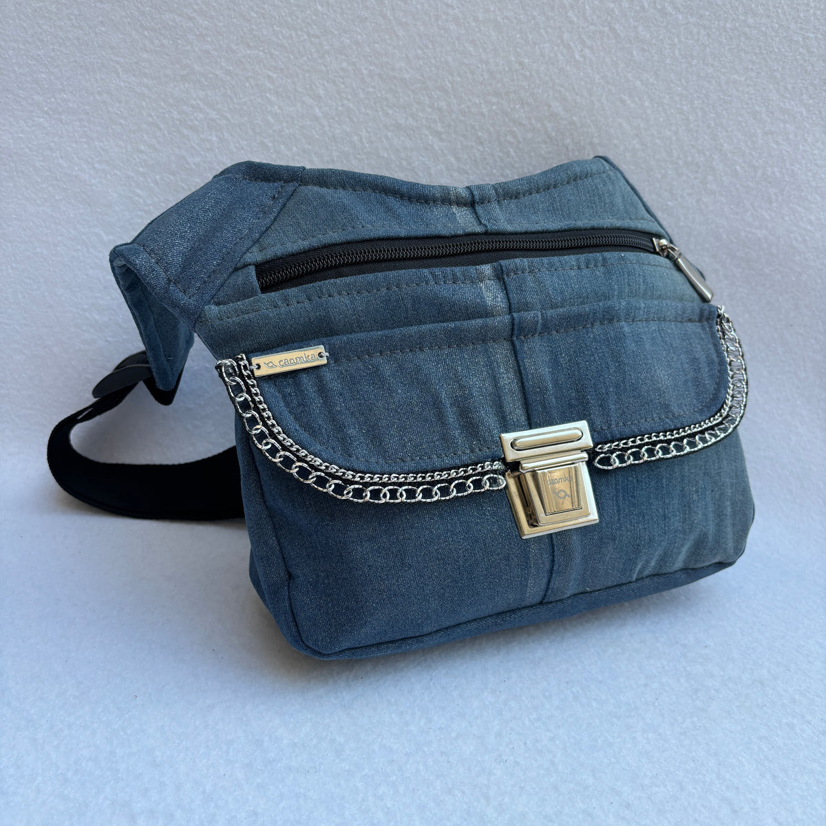 Riñonera "Special Silver Blue" ♻️ Jeans Recycled ♻️ + Bolsillo trasero · Pieza Única Núm. 19539