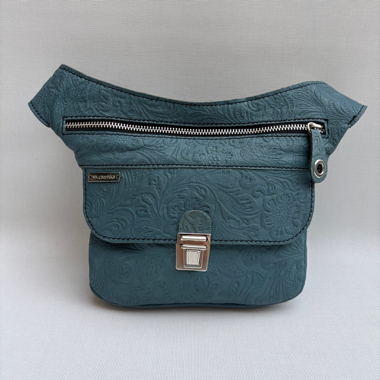 Mini Relief Azul Petroleo & Silver · Piel · Cuero · Pieza Exclusiva Núm. 16456