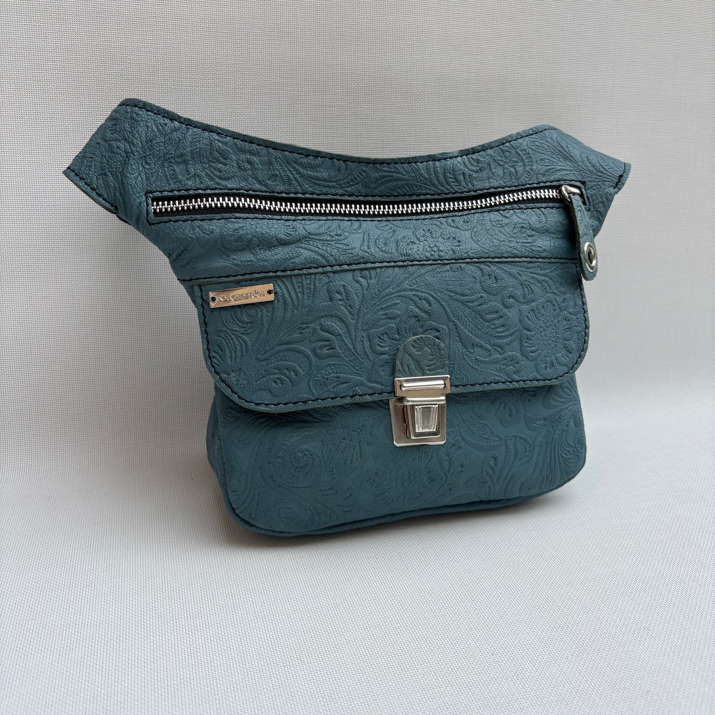 Mini Relief Azul Petroleo & Silver · Piel · Cuero · Pieza Exclusiva Núm. 16456