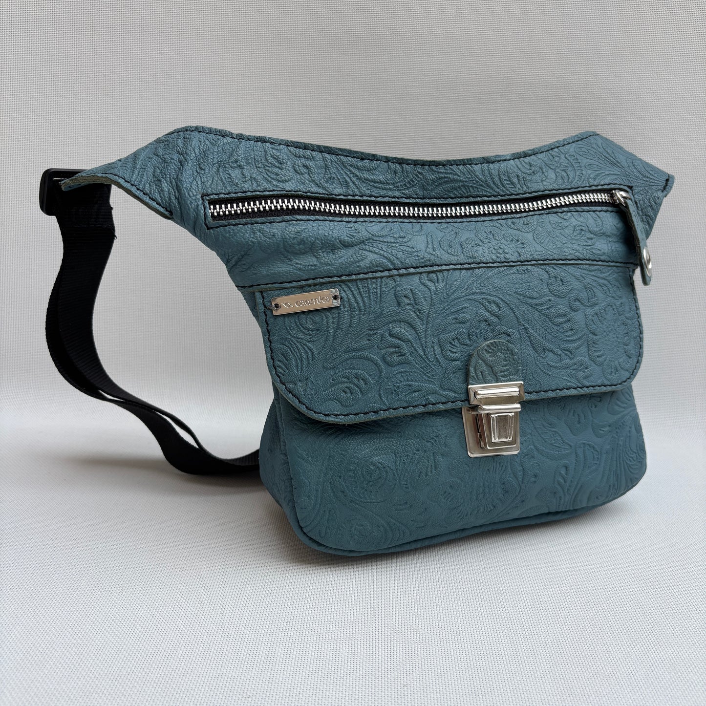 Mini Relief Azul Petroleo & Silver · Piel · Cuero · Pieza Exclusiva Núm. 16456