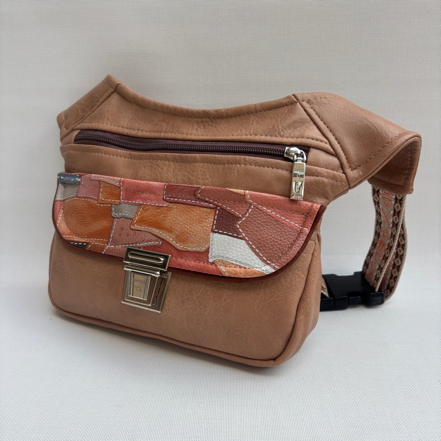 Riñonera "Elegant Patchwork Top" + Bolsillo trasero · Polipiel · Pieza Única Núm. 18049