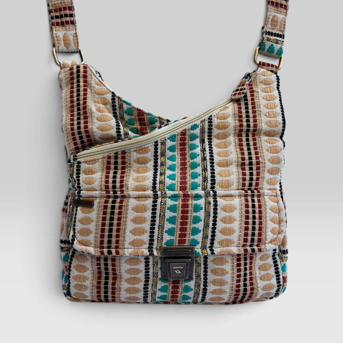 Bolso Bandolera Súper Caomka "Ethnic Aqua & Burgundy" · Pieza Única Núm. 19554