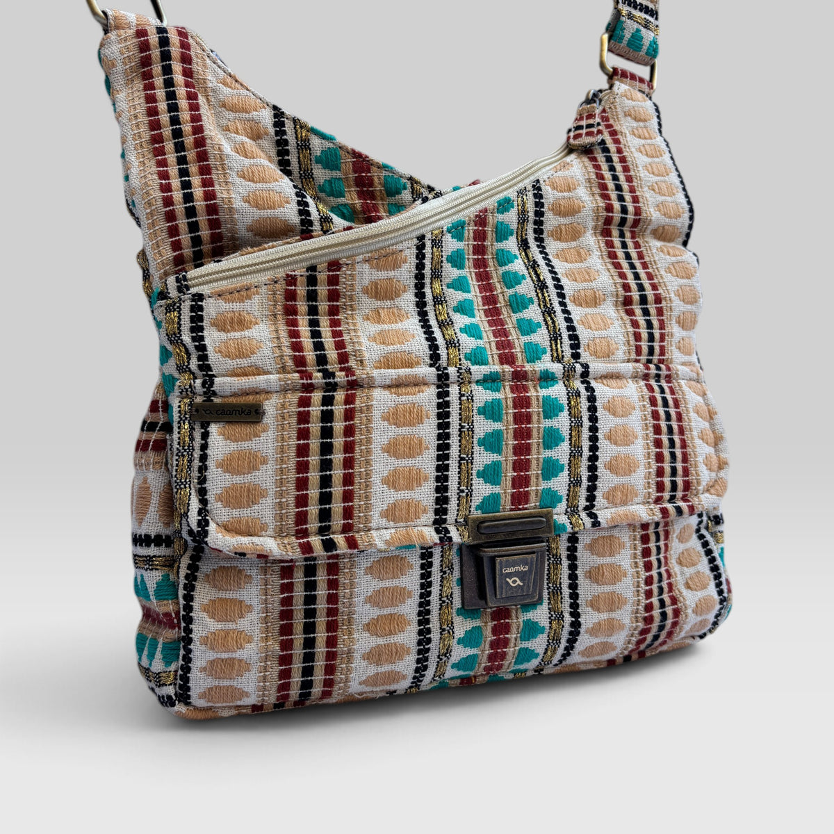 Bolso Bandolera Súper Caomka "Ethnic Aqua & Burgundy" · Pieza Única Núm. 19554