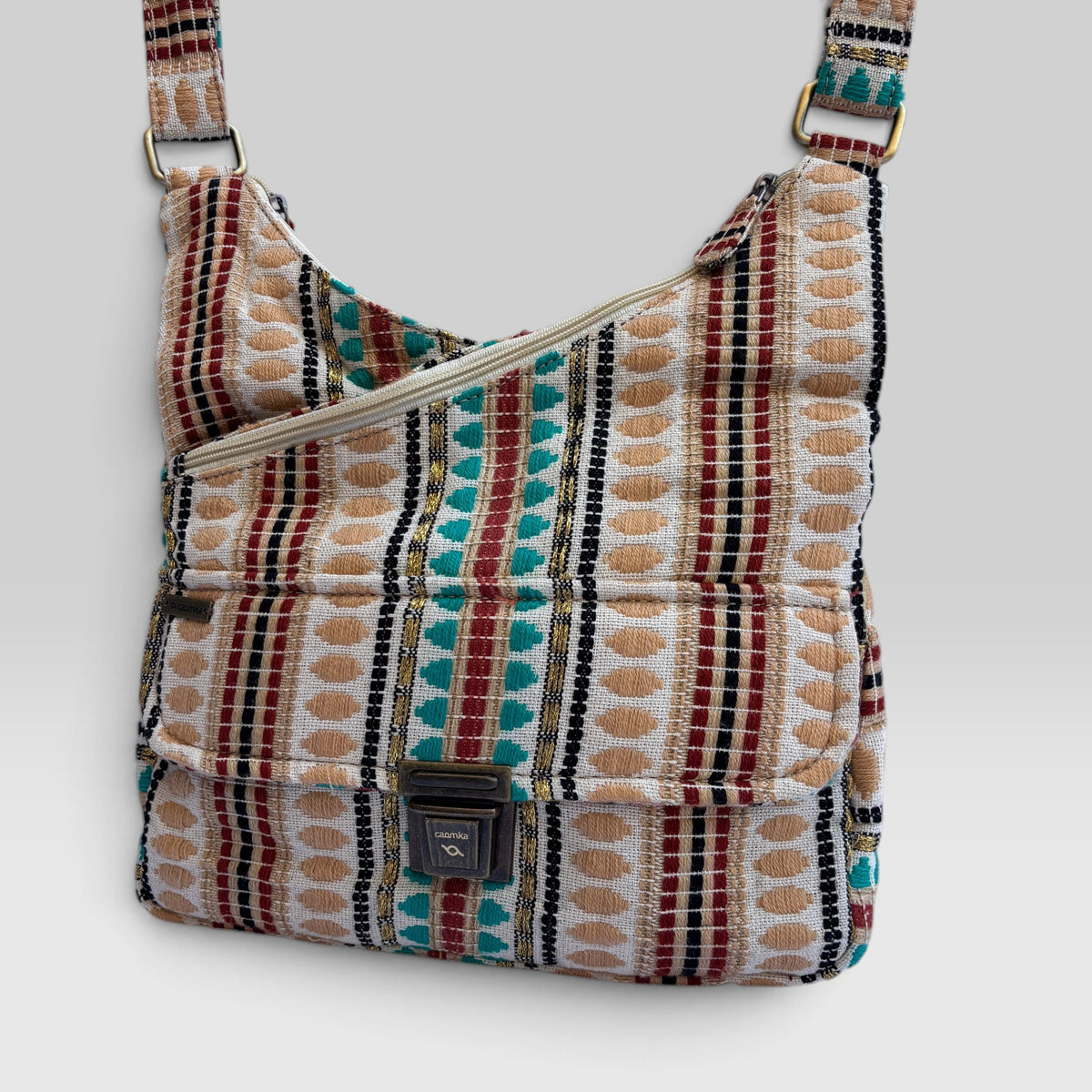 Bolso Bandolera Súper Caomka "Ethnic Aqua & Burgundy" · Pieza Única Núm. 19554