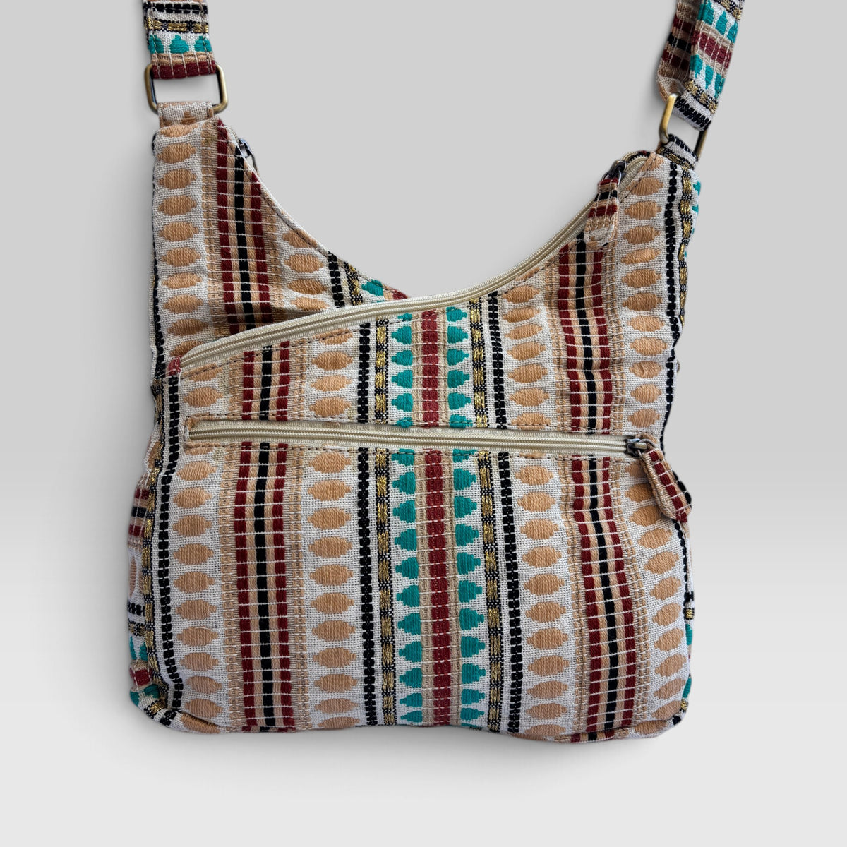 Bolso Bandolera Súper Caomka "Ethnic Aqua & Burgundy" · Pieza Única Núm. 19554