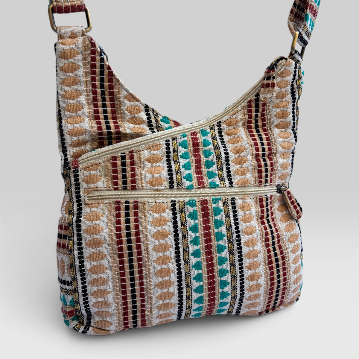 Bolso Bandolera Súper Caomka "Ethnic Aqua & Burgundy" · Pieza Única Núm. 19554
