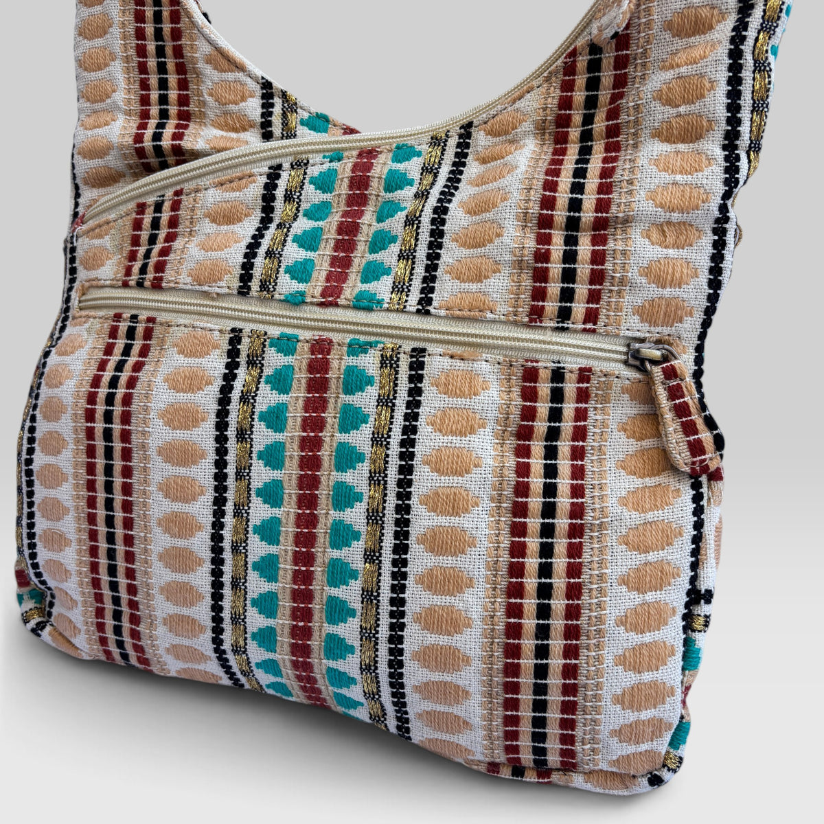Bolso Bandolera Súper Caomka "Ethnic Aqua & Burgundy" · Pieza Única Núm. 19554