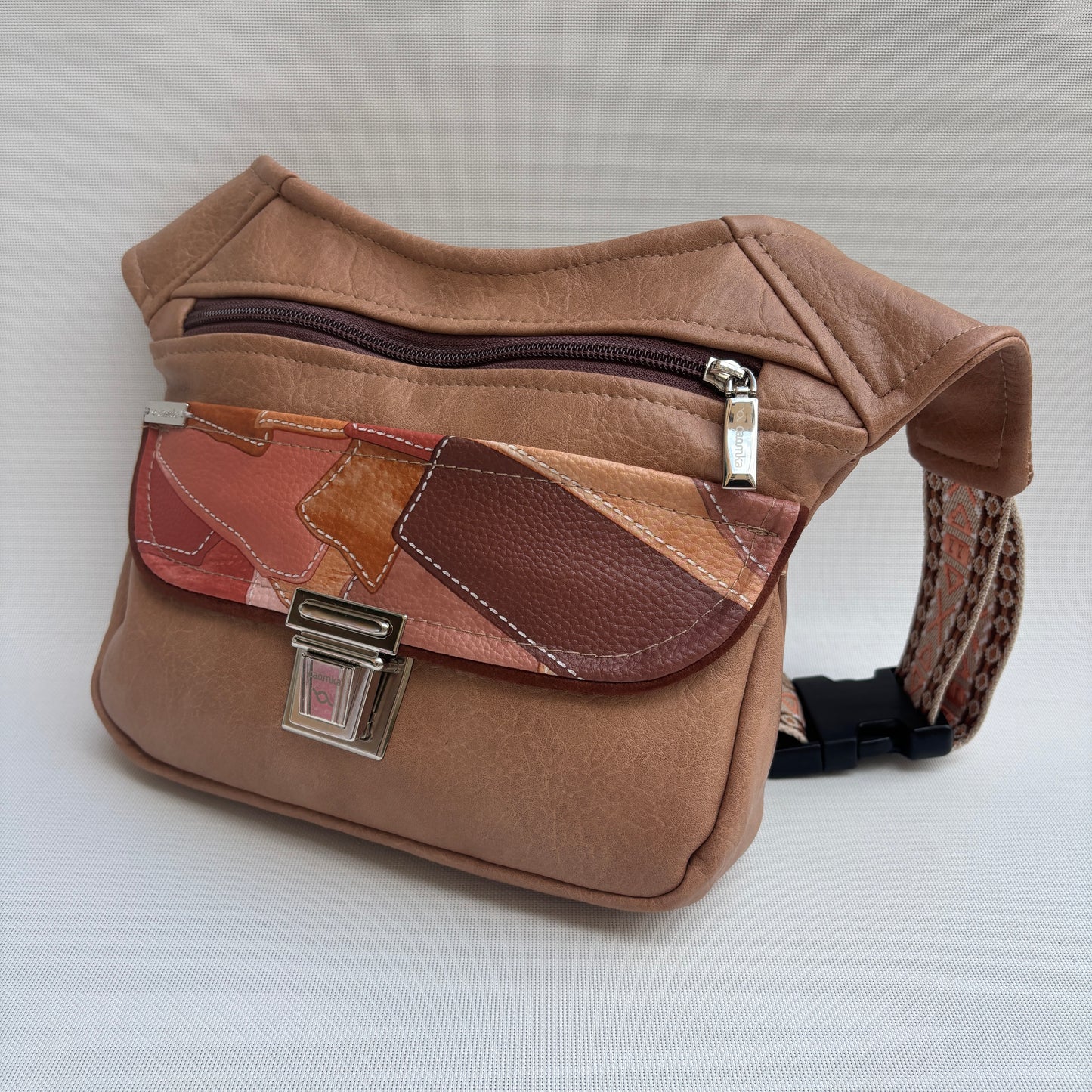 Riñonera "Elegant Patchwork Top" + Bolsillo trasero · Polipiel · Pieza Única Núm. 18022
