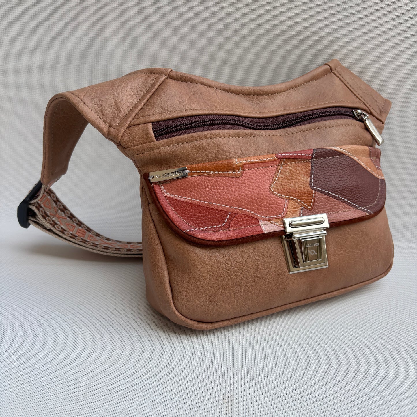Riñonera "Elegant Patchwork Top" + Bolsillo trasero · Polipiel · Pieza Única Núm. 18022