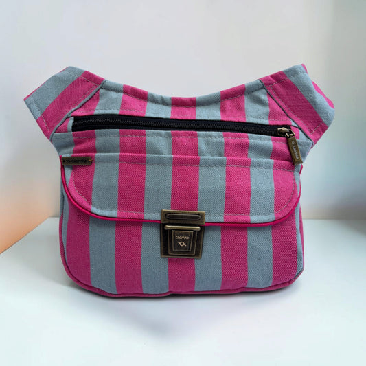 Riñonera Original "Special Pink & Grey Stripes" + Bolsillo trasero · Pieza Única Núm. 19650