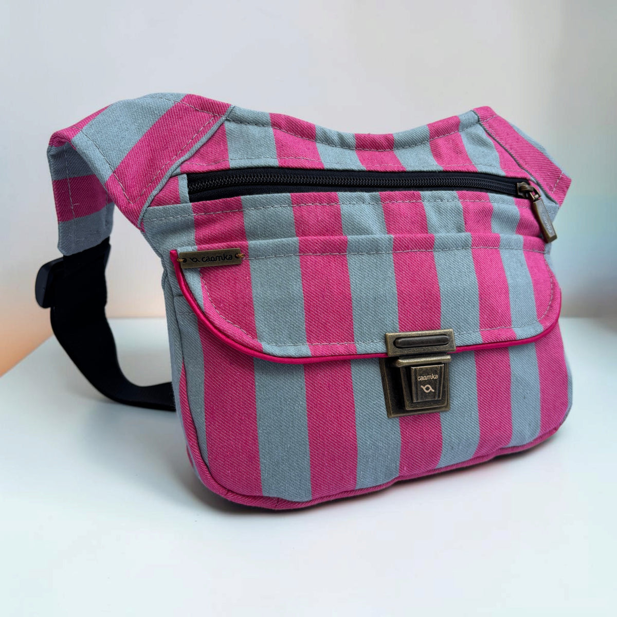 Riñonera Original "Special Pink & Grey Stripes" + Bolsillo trasero · Pieza Única Núm. 19650