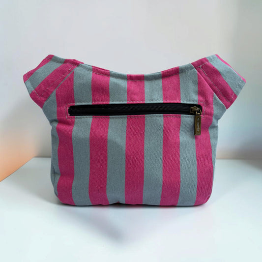 Riñonera Original "Special Pink & Grey Stripes" + Bolsillo trasero · Pieza Única Núm. 19650