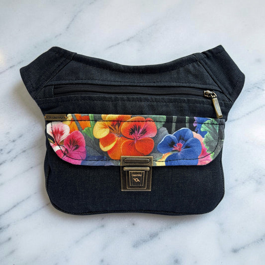 Riñonera Original "Special Black Jeans & Flowers" + Bolsillo trasero · Pieza Única Núm. 19681