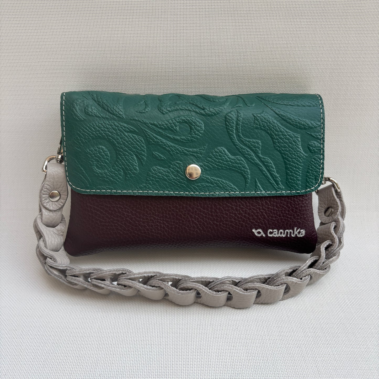 Riñonera multifunción ELEGANT NANO "Green & Burdeos" · Piel · Pieza Exclusiva Núm. 18075