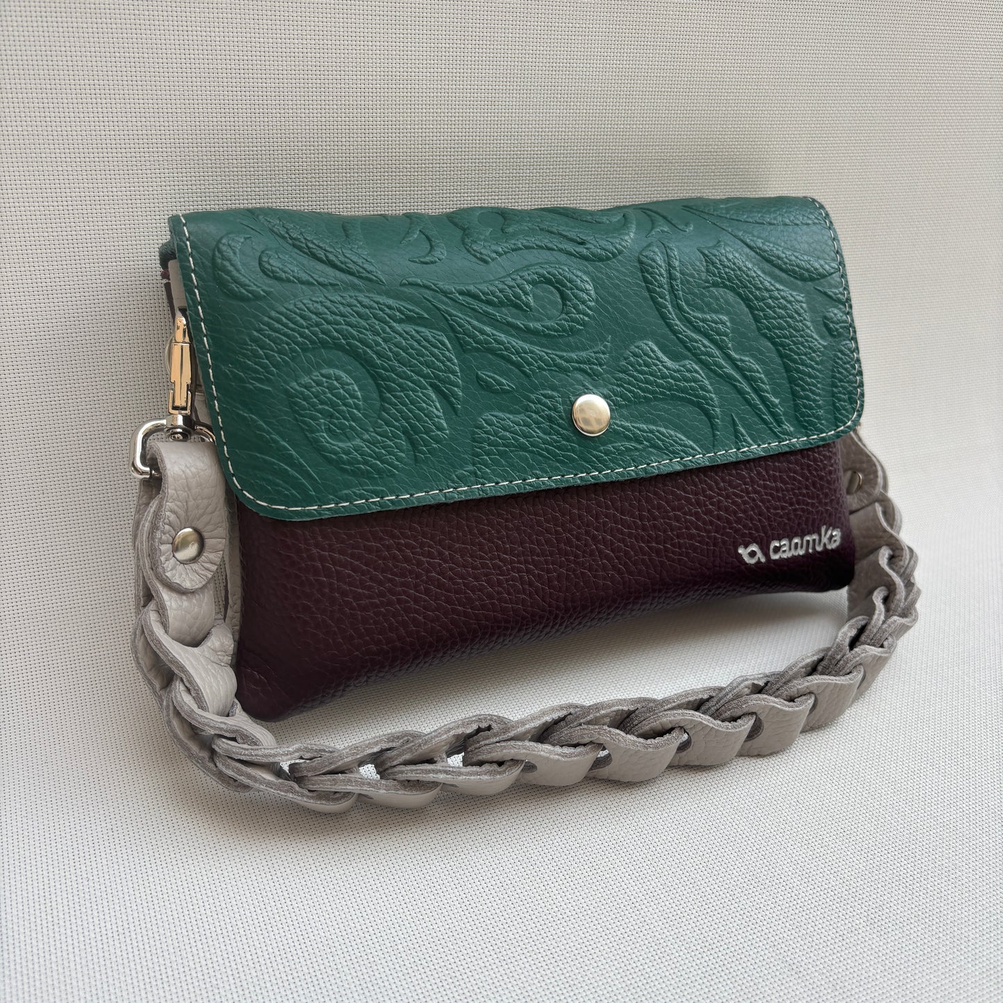 Riñonera multifunción ELEGANT NANO "Green & Burdeos" · Piel · Pieza Exclusiva Núm. 18075