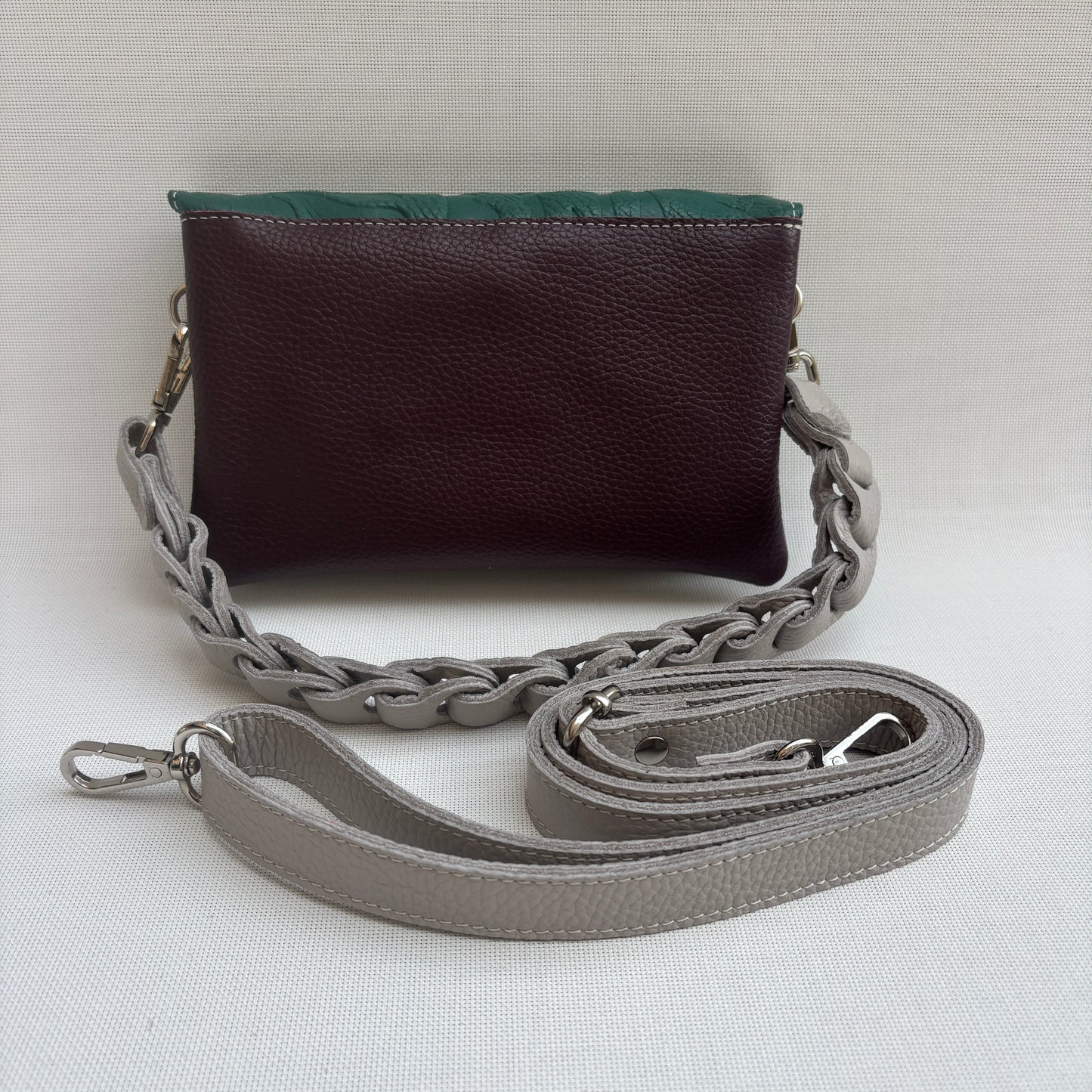 Riñonera multifunción ELEGANT NANO "Green & Burdeos" · Piel · Pieza Exclusiva Núm. 18075