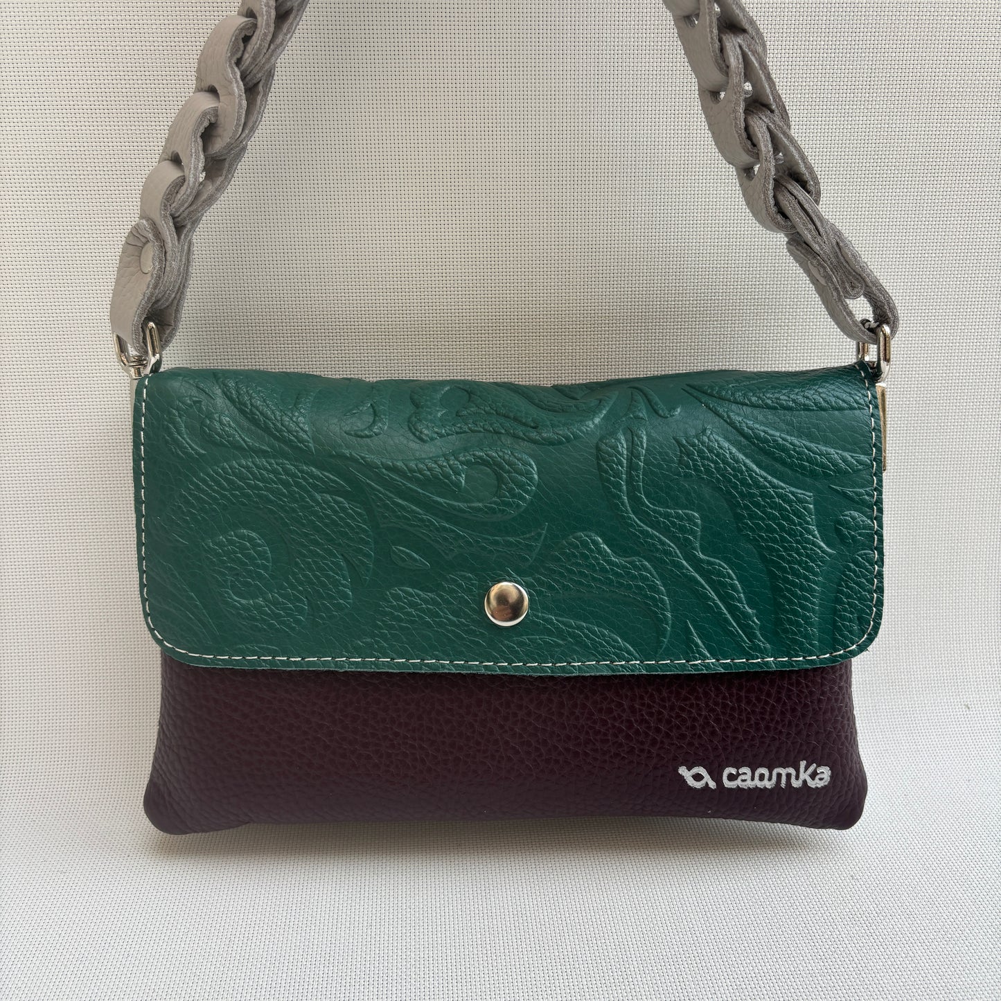 Riñonera multifunción ELEGANT NANO "Green & Burdeos" · Piel · Pieza Exclusiva Núm. 18075