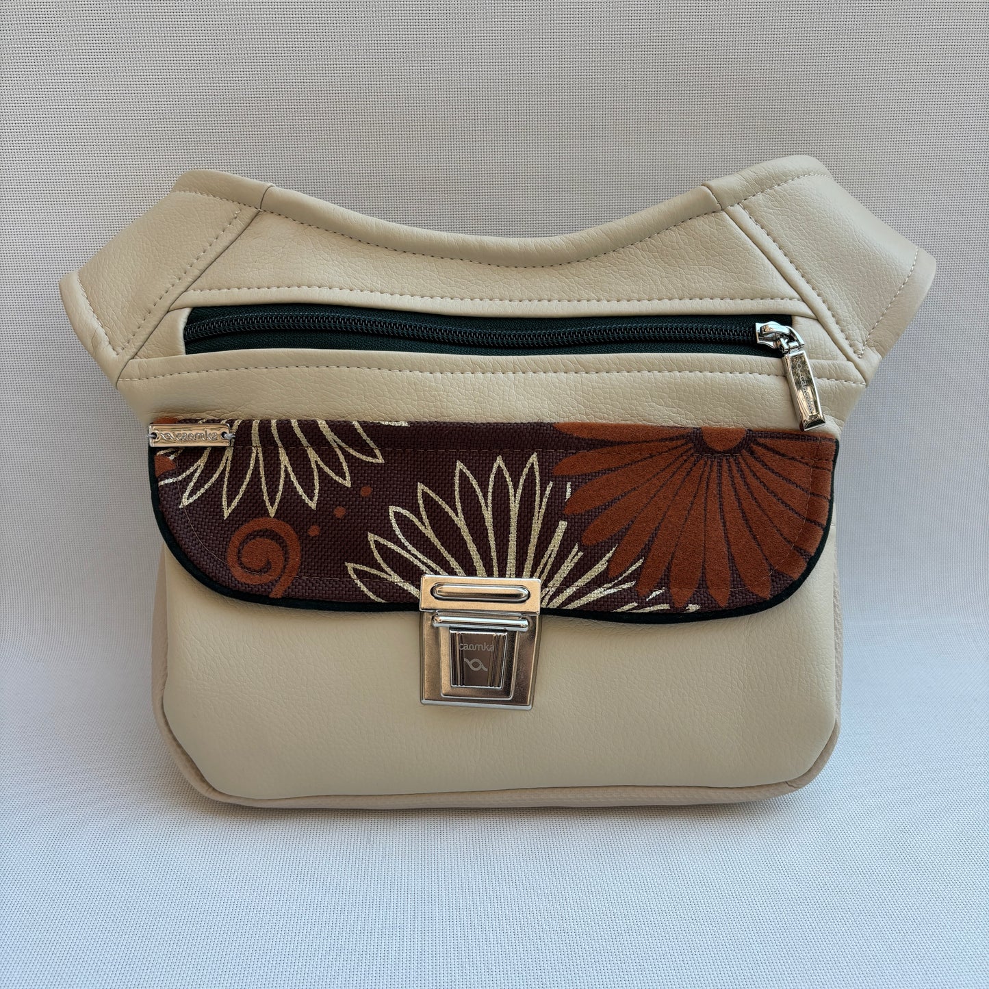 Riñonera Beige & Sweet Flowers + Bolsillo trasero · Polipiel · Pieza Única Núm. 16625