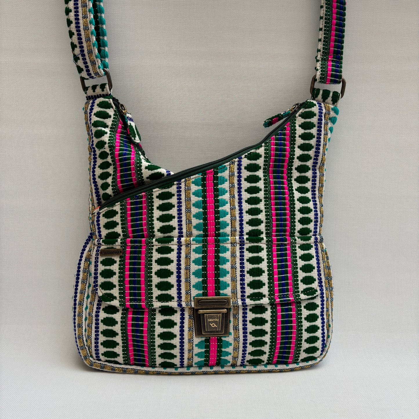 Bolso Bandolera Súper Caomka "Green Boho Bloom" · Pieza Única Núm. 18804
