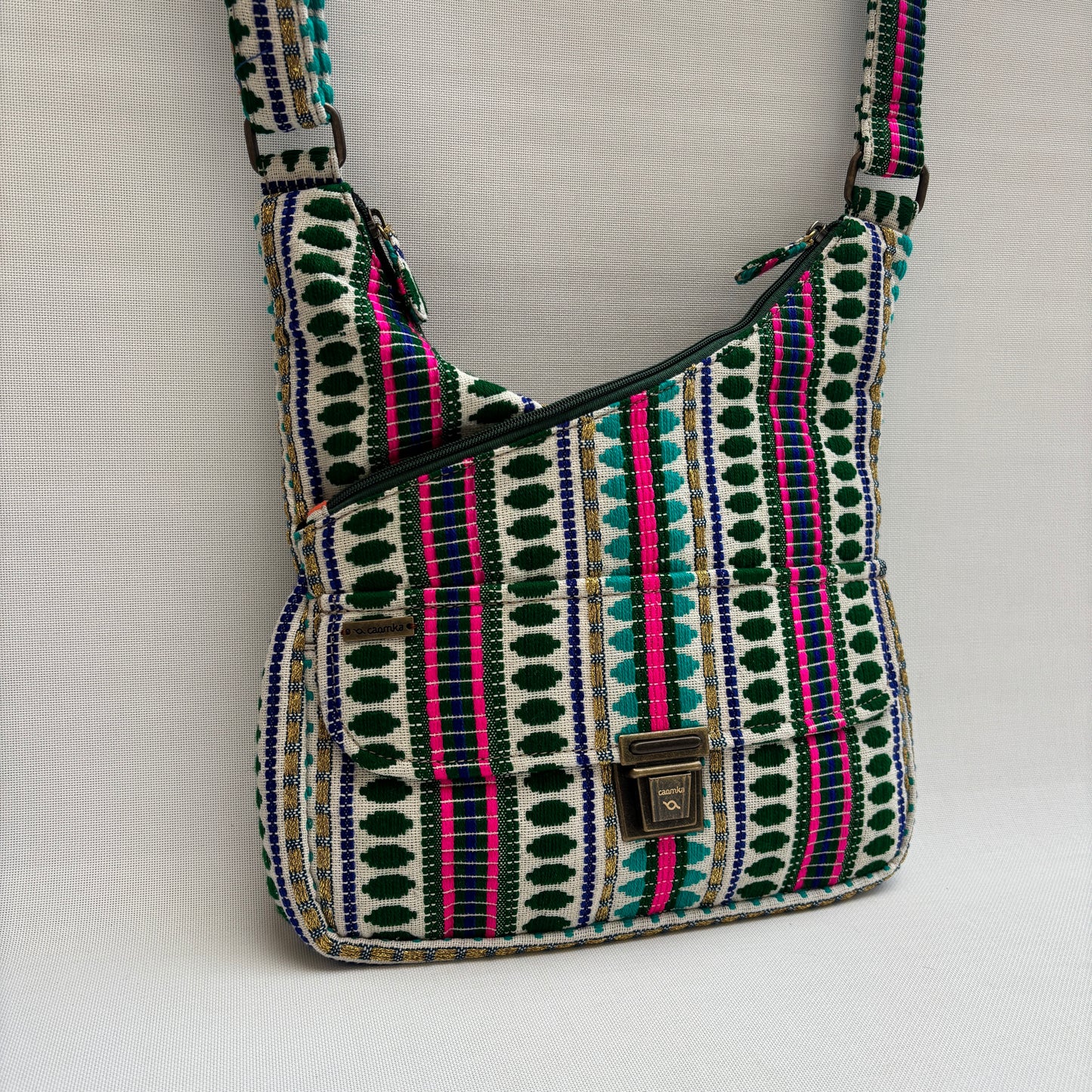 Bolso Bandolera Súper Caomka "Green Boho Bloom" · Pieza Única Núm. 18804