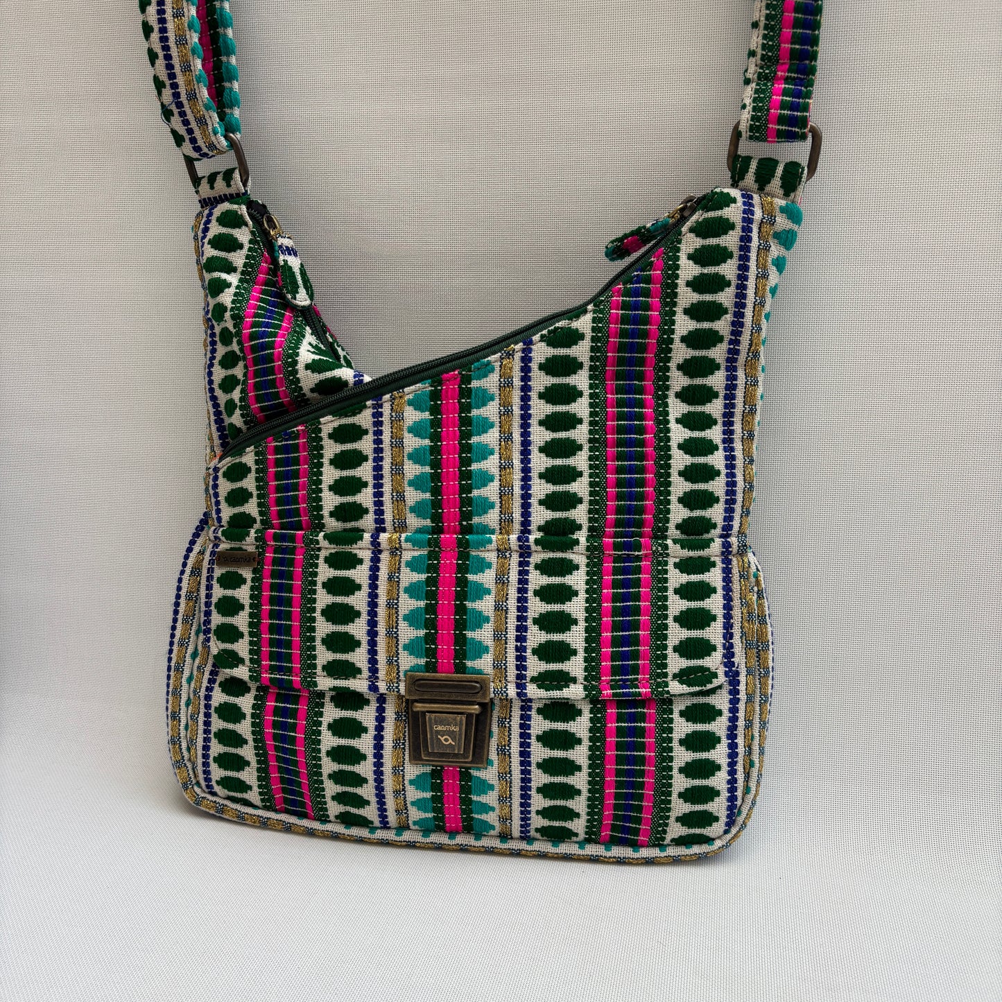 Bolso Bandolera Súper Caomka "Green Boho Bloom" · Pieza Única Núm. 18804