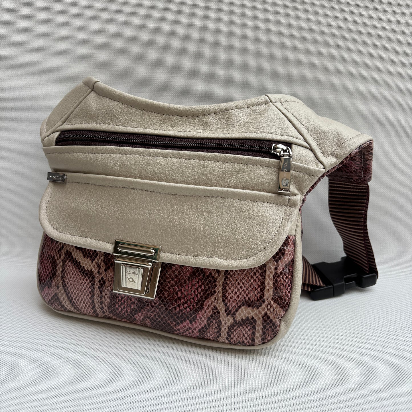 Riñonera "Beige & Animal Print" + Bolsillo trasero · Polipiel · Pieza Única Núm. 18305